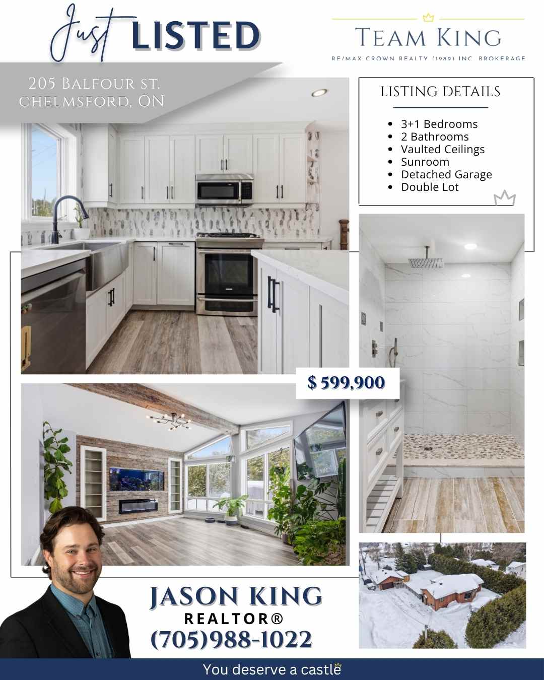 Just listed 205 Balfour Street Chelmsford Sudbury home with kitchen, sunroom and detached garage by Team KING real estate