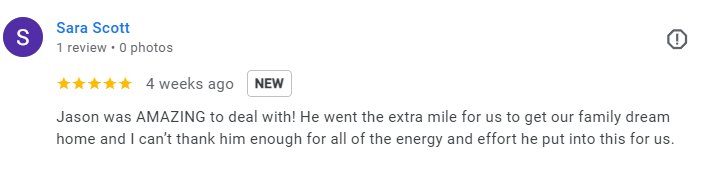 Verified Google review from Sara Scott promoting Team KING | Re/Max Crown for home buying expertise, 5-star client experience.