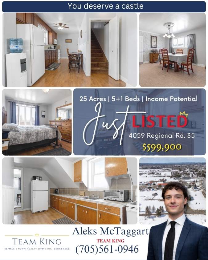 Just listed 4059 Regional Rd. 35, Chelmsford Sudbury home with kitchen, sunroom and detached garage by Team KING real estate