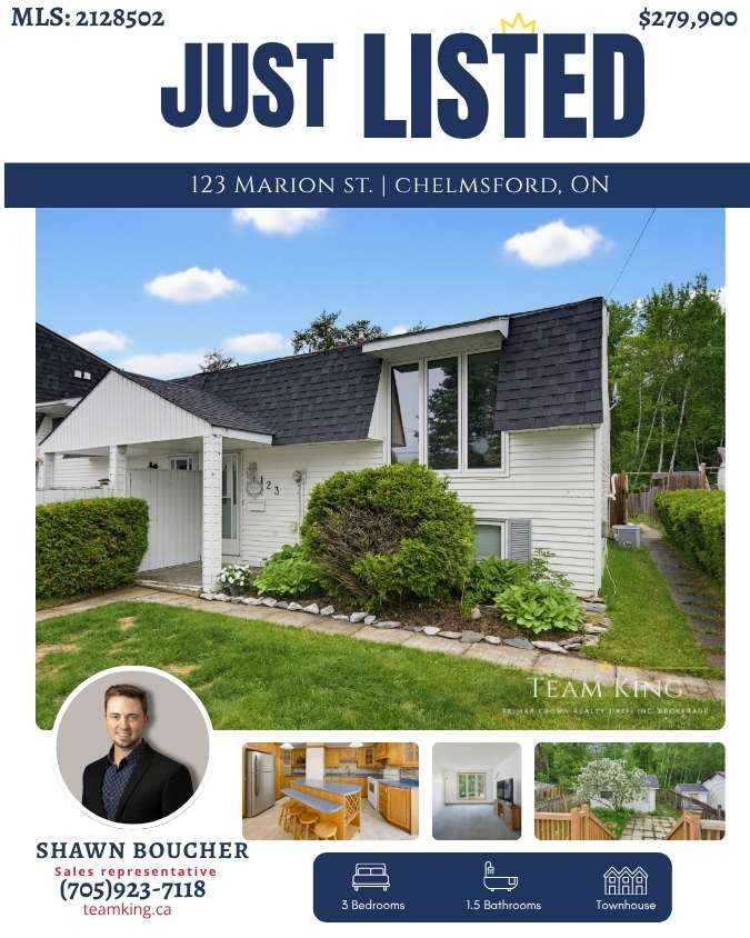3+1 bedroom townhouse at 123 Marion Street in Chelmsford Ontario with private backyard