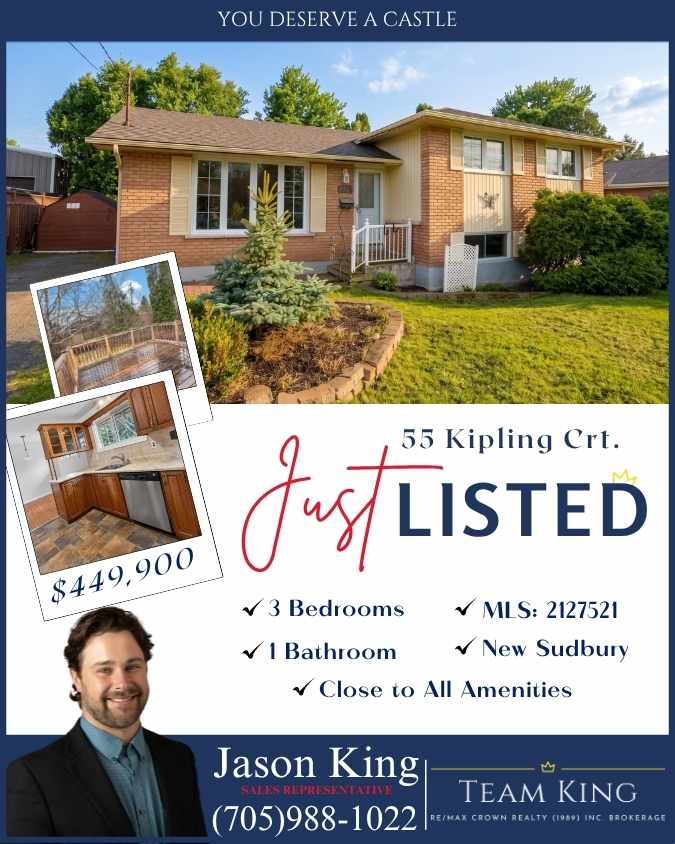 Just listed 55 Kipling, New Sudbury 3 bedroom 1 bathroom home for sale in a family-friendly neighbourhood
