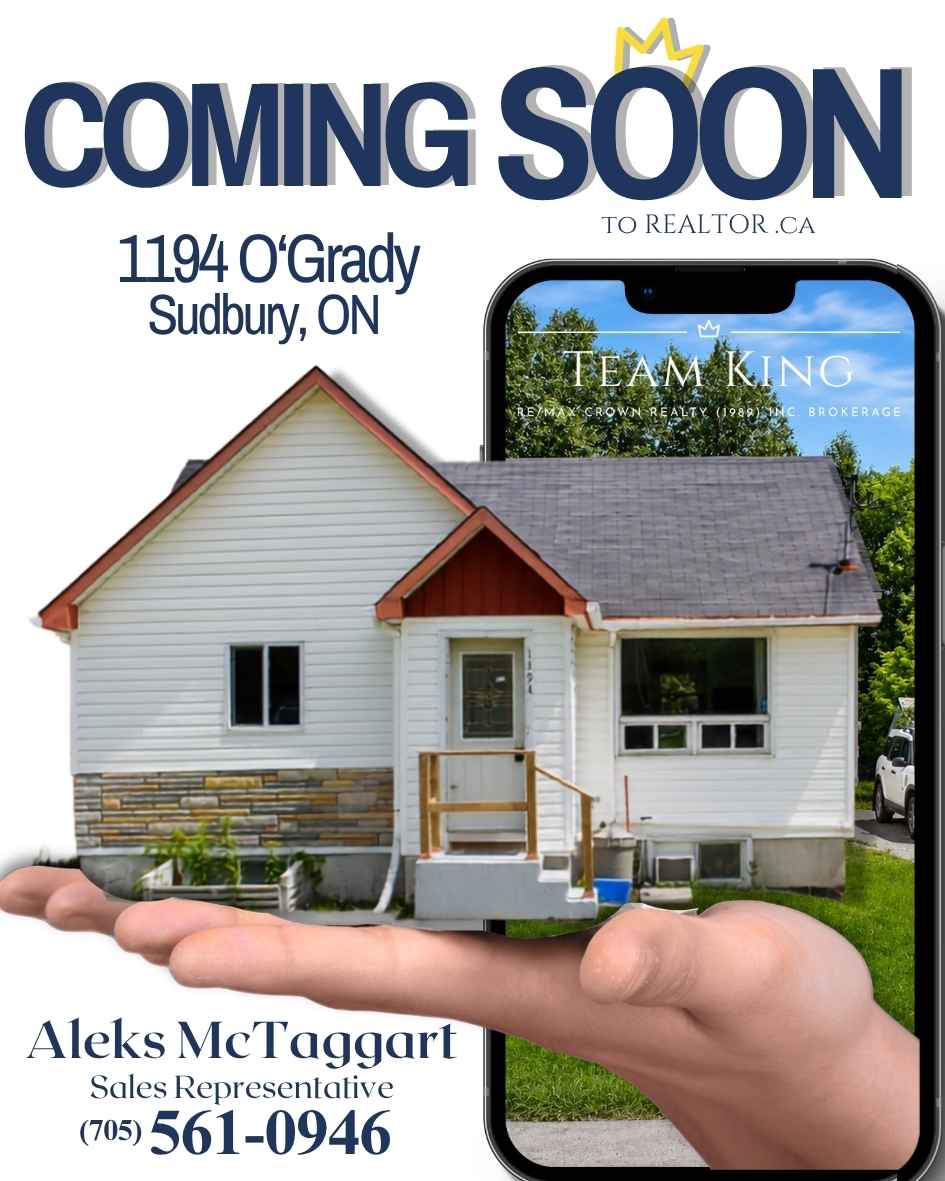 Coming soon at 1194 O'Grady Street in Sudbury's West End featuring a 4-bedroom home with a 2-bedroom in-law suite, two kitchens, two bathrooms, and income potential.