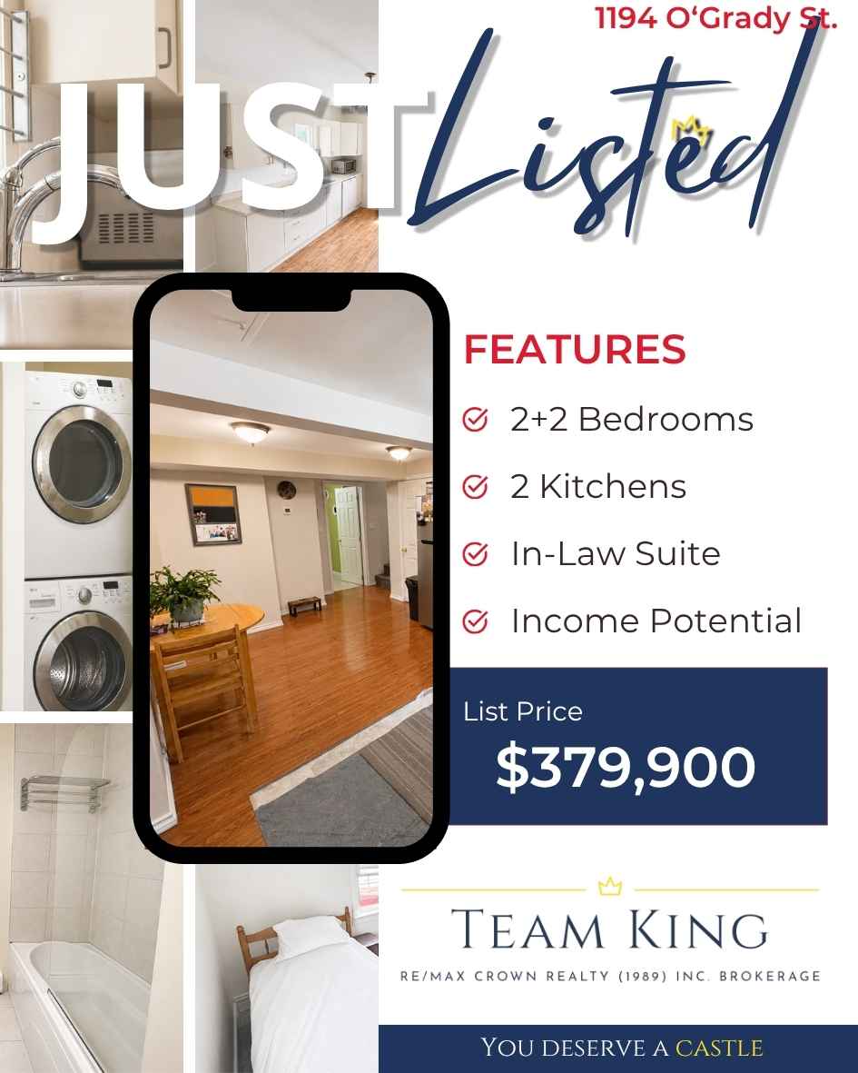 JUST LISTED at 1194 O'Grady Street in Sudbury featuring a 4-bedroom home with a 2-bedroom in-law suite, two kitchens, two bathrooms, and income potential.