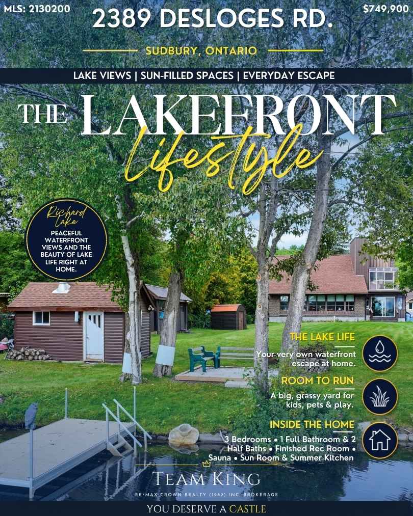 2389 Desloges Road waterfront home on Richard Lake in Sudbury, Ontario